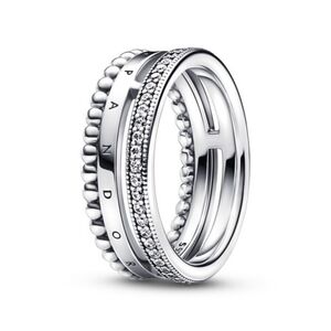 Authentic Pandora Signature Logo Pavé & Beads Sterling Silver Ring
